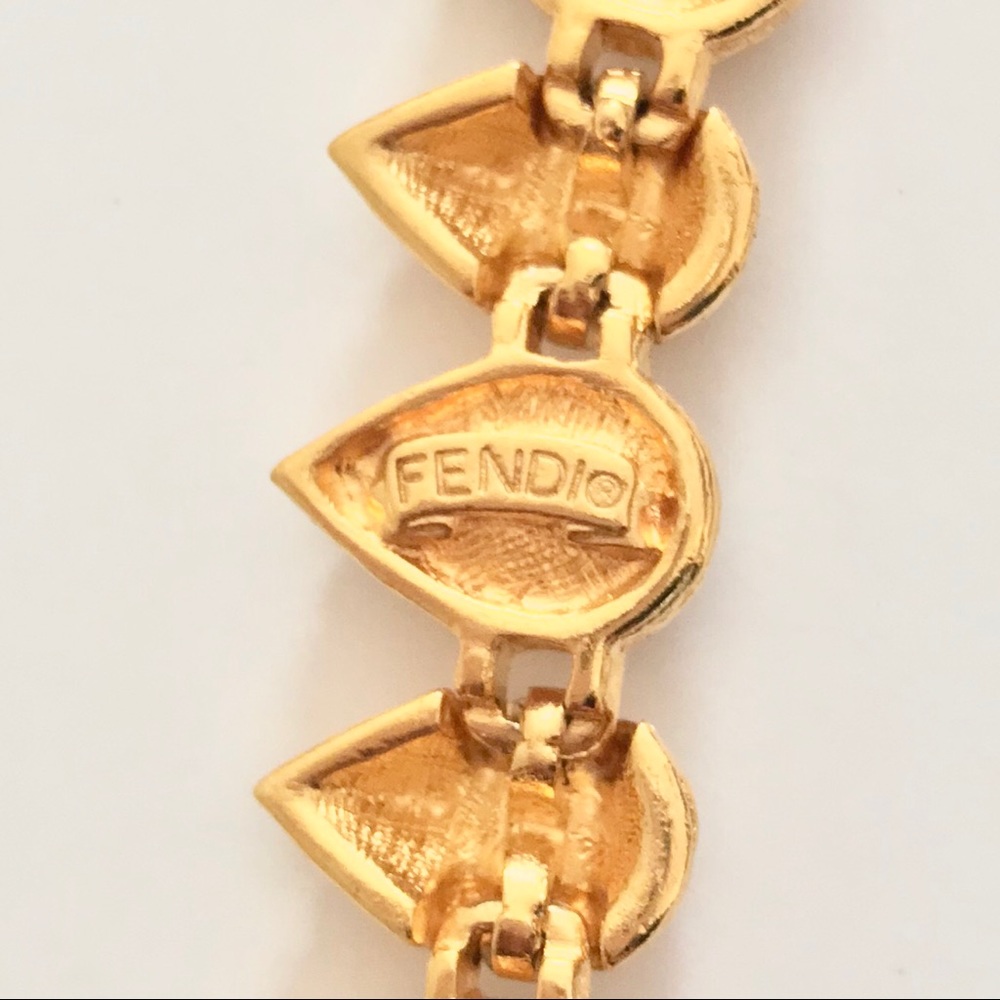 FENDI Rare Vintage FF Logo Gold & Crystal Necklace - Picture 4 of 6